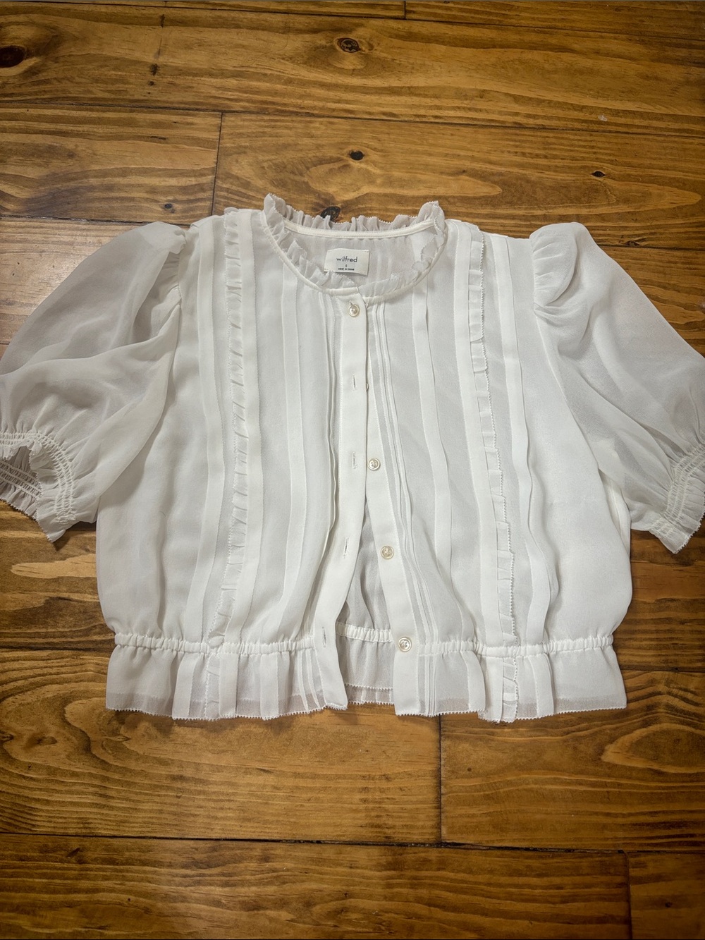 Wilfred White Ruffle-Trim Puff Sleeve Blouse